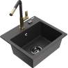 Mexen Milo granitový dřez s 1 komorou a kuchyňskou baterií Flora, černý skvrnitý - 6505-76-670401-57-B