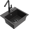 Mexen Milo granitový dřez 1-komorový s kuchyňskou baterií Flora, černý skvrnitý - 6505-76-670401-70-B