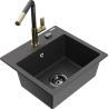 Mexen Milo granitový dřez 1-komorový s kuchyňskou baterií Flora, černý kropenatý - 6505-76-670401-75-B