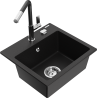 Mexen Milo granitový dřez 1-komorový s kuchyňskou baterií Flora, černý - 6505-77-670401-07