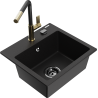 Mexen Milo granitový dřez s 1 komorou a kuchyňskou baterií Flora, černý - 6505-77-670401-57-B