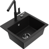 Mexen Milo granitový dřez 1-komorový s kuchyňskou baterií Flora, černý - 6505-77-670401-70-B