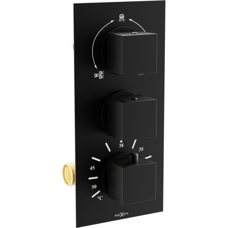 Mexen Cube termostatická vanovo-sprchová baterie 3-výstupová, černá - 77503-70
