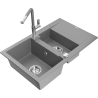 Mexen Gaspar žulový dřez s 1,5 komorou s odkapávačem a kuchyňskou baterií Flora, šedý - 6507-71-670401-06