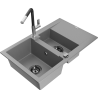 Mexen Gaspar granitový dřez 1,5-komorový s odkapávačem a kuchyňskou baterií Flora, šedý - 6507-71-670401-07-B