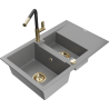 Mexen Gaspar granitový dřez 1,5-komorový s odkapávačem a kuchyňskou baterií Flora, šedý - 6507-71-670401-57-G