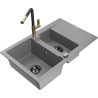 Mexen Gaspar granitový dřez 1,5-komorový s odkapávačem a kuchyňskou baterií Flora, šedý - 6507-71-670401-57-B