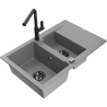 Mexen Gaspar granitový dřez 1,5-komorový s odkapávačem a kuchyňskou baterií Flora, šedý - 6507-71-670401-70-B