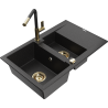 Mexen Gaspar granitový dřez 1,5-komorový s odkapávačem a kuchyňskou baterií Flora, černý/stříbrný - 6507-73-670401-57-G