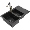 Mexen Gaspar žulový dřez 1,5-komorový s odkapávačem a kuchyňskou baterií Flora, černý/stříbrný - 6507-73-670401-57-B