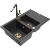 Mexen Gaspar granitový dřez 1,5-komorový s odkapávačem a kuchyňskou baterií Flora, černý tečkovaný - 6507-76-670401-75-G