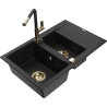 Mexen Gaspar granitový dřez 1,5-komorový s odkapávačem a kuchyňskou baterií Flora, černý - 6507-77-670401-57-G