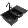 Mexen Gaspar granitový dřez 1,5-komorový s odkapávačem a kuchyňskou baterií Flora, černý - 6507-77-670401-70-B