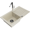 Mexen Pablo granitový dřez 1-komorový s odkapávačem a kuchyňskou baterií Flora, béžový - 6510-69-670401-07-B