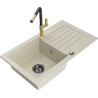 Mexen Pablo granitový dřez s jednou komorou, odkapávačem a kuchyňskou baterií Flora, béžový - 6510-69-670401-57-B