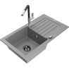 Mexen Pablo granitový dřez s odkapávačem a kuchyňskou baterií Flora, šedý - 6510-71-670401-07-B