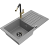 Mexen Pablo granitový kuchyňský dřez s odkapávačem a kuchyňskou baterií Flora, šedý - 6510-71-670401-57-B