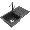 Mexen Pablo granitový dřez 1-komorový s odkapávačem a kuchyňskou baterií Flora, černý tečkovaný - 6510-76-670401-00
