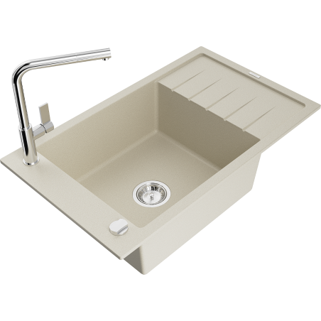 Mexen Elias granitový dřez s odkapávačem a kuchyňskou baterií Flora, béžový - 6511-69-670401-00