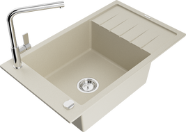 Mexen Elias granitový dřez s odkapávačem a kuchyňskou baterií Flora, béžový - 6511-69-670401-00