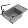Mexen Elias granitový dřez 1-komorový s odkapávačem a kuchyňskou baterií Flora, šedý - 6511-71-670401-70-B