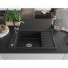 Mexen Elias granitový dřez s 1 komorou s odkapávačem a kuchyňskou baterií Flora, černý/stříbrný metalický