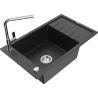 Mexen Elias granitový dřez s 1 komorou s odkapávačem a kuchyňskou baterií Flora, černý/zlatý metalik