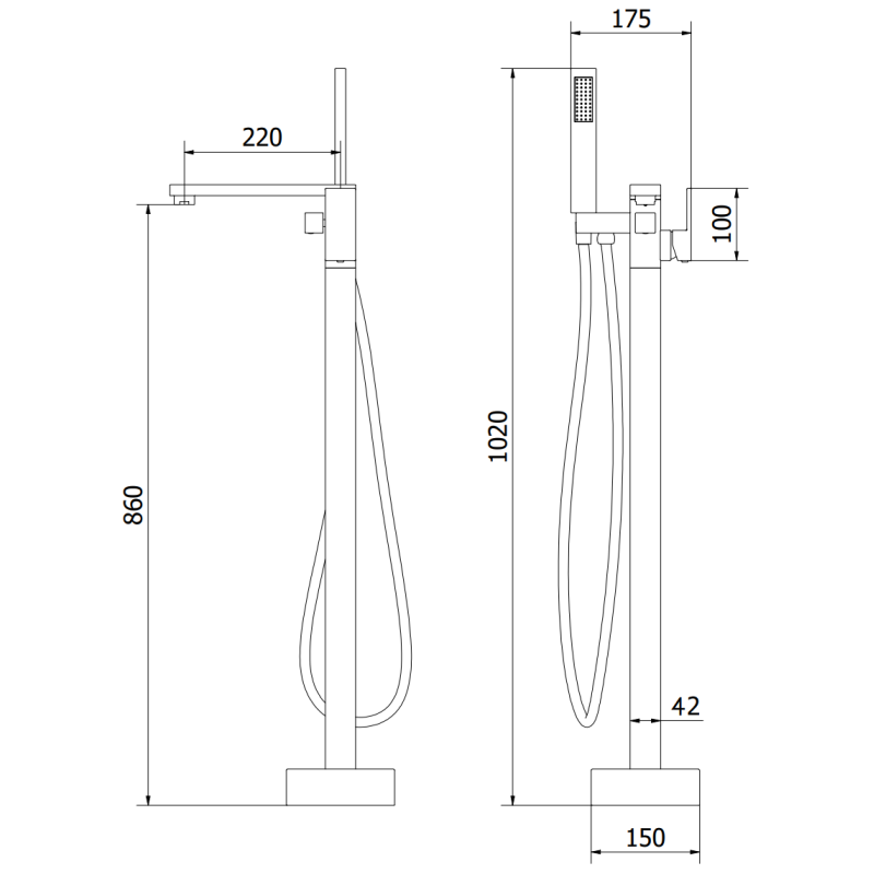 Mexen Urano volně stojící vanová baterie, černá - 75233-70