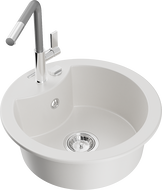 Mexen Diego granitový dřezový filtr 1-komorový s kuchyňskou baterií Flora, bílý - 6512-20-670401-06