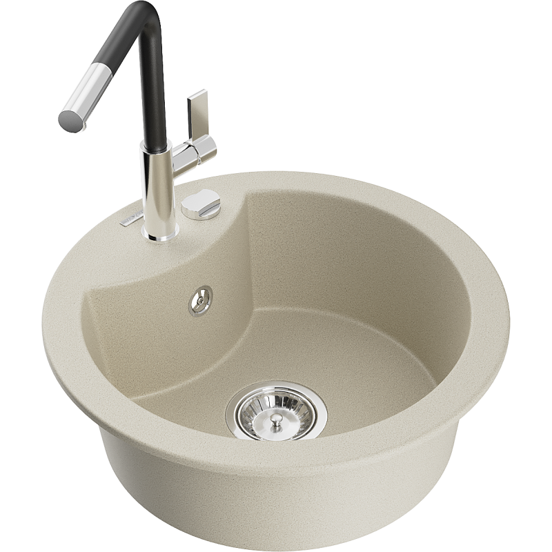 Mexen Diego granitový dřez 1-komorový s kuchyňskou baterií Flora, béžový - 6512-69-670401-07