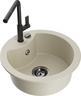 Mexen Diego granitový dřez s 1 komorou a kuchyňskou baterií Flora, béžový - 6512-69-670401-70-B