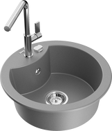 Mexen Diego granitový dřez 1-komorový s kuchyňskou baterií Flora, šedý - 6512-71-670401-00
