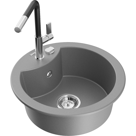 Mexen Diego granitový dřez 1-komorový s kuchyňskou baterií Flora, šedý - 6512-71-670401-07