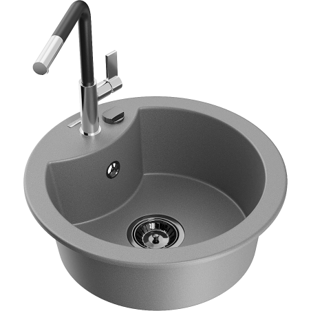 Mexen Diego granitový dřez 1-komorový s kuchyňskou baterií Flora, šedý - 6512-71-670401-07-B