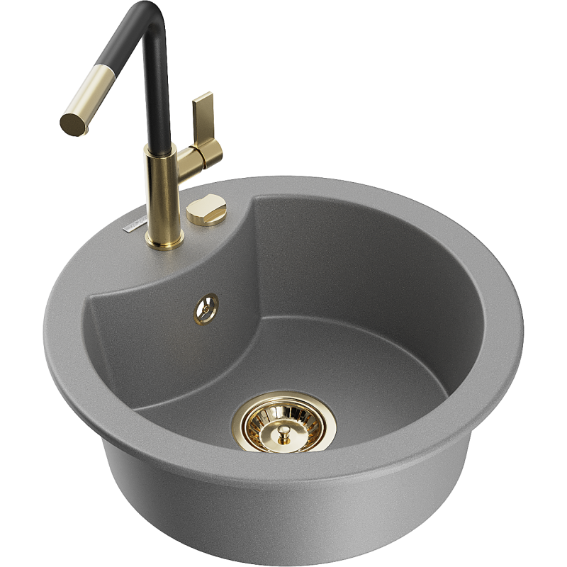 Mexen Diego granitový dřez 1-komorový s kuchyňskou baterií Flora, šedý - 6512-71-670401-57-G