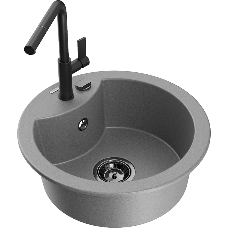 Mexen Diego granitový jednodřez s kuchyňskou baterií Flora, šedý - 6512-71-670401-70-B