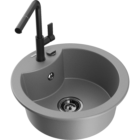 Mexen Diego granitový jednodřez s kuchyňskou baterií Flora, šedý - 6512-71-670401-70-B