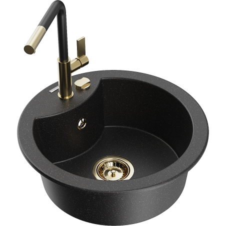 Mexen Diego granitový dřez s 1 komorou a kuchyňská baterie Flora, černý/stříbrný metalický - 6512-73-670401-57-G