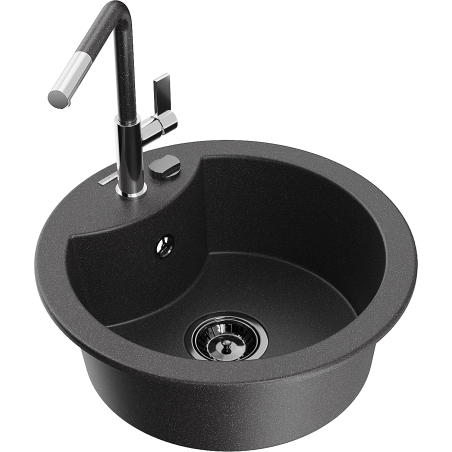 Mexen Diego granitový dřez 1-komorový s kuchyňskou baterií Flora, černý skvrnitý - 6512-76-670401-08-B