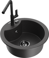 Mexen Diego granitový dřez 1-komorový s kuchyňskou baterií Flora, černý skvrnitý - 6512-76-670401-70-B