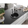Mexen Diego 1-komorový granitový dřez s kuchyňskou baterií Flora, černý - 6512-77-670401-07