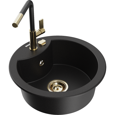 Mexen Diego granitový dřez s 1 komorou a kuchyňskou baterií Flora, černý - 6512-77-670401-57-G