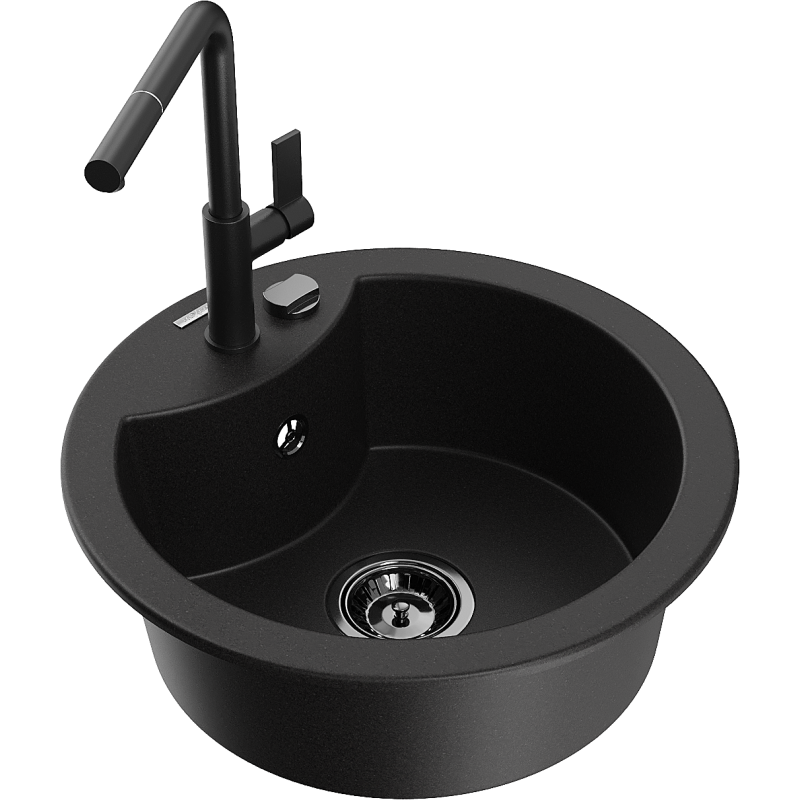 Mexen Diego granitový dřez 1-komorový s kuchyňskou baterií Flora, černý - 6512-77-670401-70-B