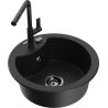 Mexen Diego granitový dřez 1-komorový s kuchyňskou baterií Flora, černý - 6512-77-670401-70-B