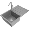 Mexen Bruno granitový dřez s 1 komorou a odkapem a kuchyňskou baterií Flora, šedý - 6513-71-670401-06