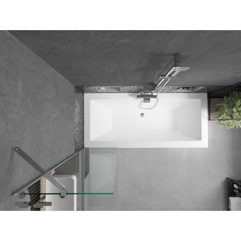 Mexen Cube obdélníková vana 170 x 80 cm s pláštěm a jednokřídlým zástěnou 50 cm, transparentní, chrom