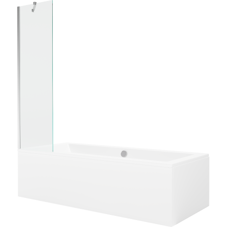 Mexen Cube obdélníková vana 170 x 80 cm s pláštěm a jednokřídlým zástěnou 50 cm, transparentní, chrom