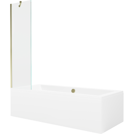 Mexen Cube obdélníková vana 170 x 80 cm s krytem a 1-křídlovou zástěnou 50 cm, transparentní, zlatá