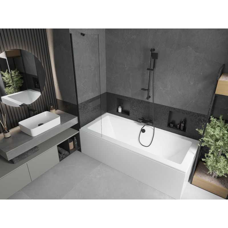 Mexen Cube obdélníková vana 170 x 80 cm s panelovým designem a 1-křídlým paravanem 50 cm, průhledná, černá