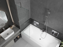 Mexen Cube obdélníková vana 170 x 80 cm s krytem a jednokřídlou zástěnou 60 cm, transparentní, chrom - 550517080X9506000001